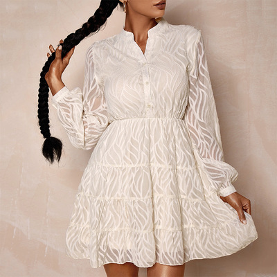 Sexy lace v-neck long sleeve dress