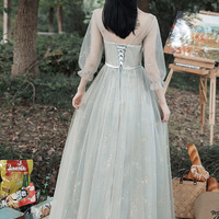 Gray tulle long prom dress A-line evening dress - Thumbnail 6