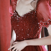 High Quality Tulle Sequin Long Prom Dress Evening Dress - Thumbnail 1