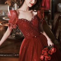 High Quality Tulle Sequin Long Prom Dress Evening Dress - Thumbnail 2