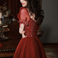 High Quality Tulle Sequin Long Prom Dress Evening Dress - Thumbnail 3