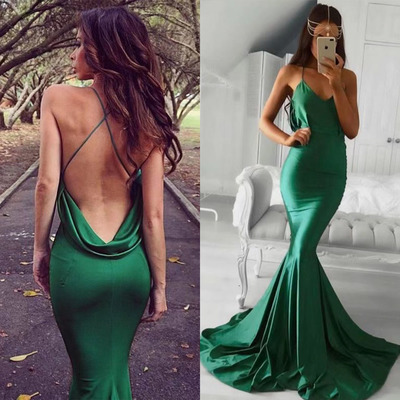 Green Prom Dresses Criss Cross Back 