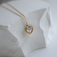 Beautiful Luxury Gold Framed Heart Shaped Cystal Chain Pendant Necklace - Thumbnail 1