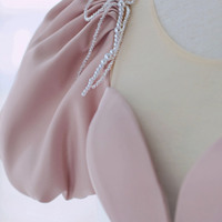 Pink satin long prom dress A-line evening dress - Thumbnail 5