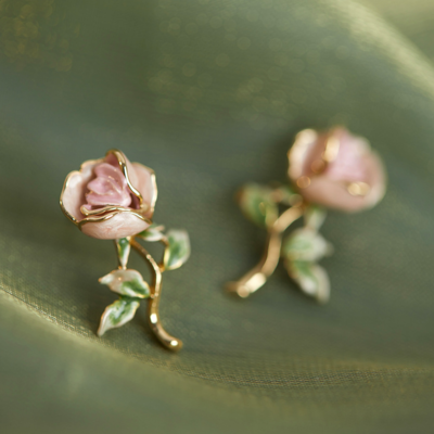 Vintage Pink Rose Flower Stud Earrings