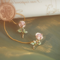 Vintage Pink Rose Flower Stud Earrings - Thumbnail 2