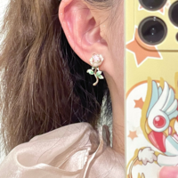 Vintage Pink Rose Flower Stud Earrings - Thumbnail 4