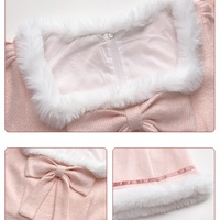 Sweet Sexy Girl Plush Pink Soft Knitted Form Fitting Fur Bow Pink Long Sleeve Dress - Thumbnail 9