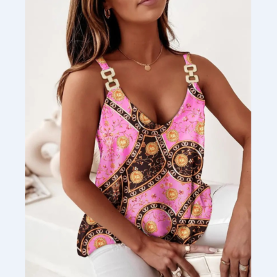 Sweet Sling Sleeveless Chain Print Vest Tops