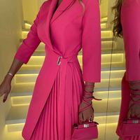 Solid Color Casual Long Sleeve Rose Red Dress - Thumbnail 2