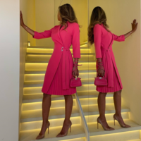 Solid Color Casual Long Sleeve Rose Red Dress - Thumbnail 1