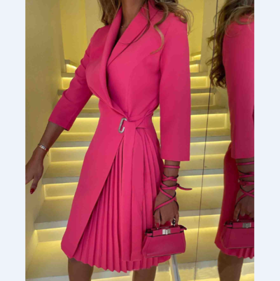 Solid Color Casual Long Sleeve Rose Red Dress