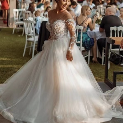 Wedding dresses bridal gown with sleeves lace appliques wd65 - Thumbnail 1