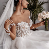 Wedding Dresses Bridal Gown with Sleeves Lace Appliques WD65 - Thumbnail 1