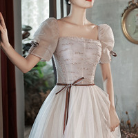 Cute tulle sequins long prom dress A-line evening dress - Thumbnail 2