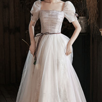 Cute tulle sequins long prom dress A-line evening dress - Thumbnail 5