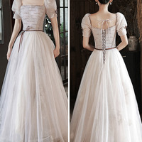 Cute tulle sequins long prom dress A-line evening dress - Thumbnail 4