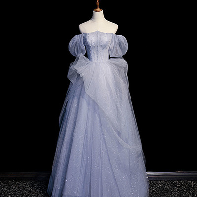 Blue tulle long ball gown dress blue evening dress - Thumbnail 1