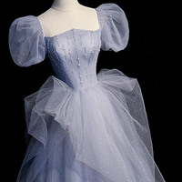 Blue tulle long ball gown dress blue evening dress - Thumbnail 1