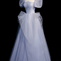 Blue tulle long ball gown dress blue evening dress - Thumbnail 3