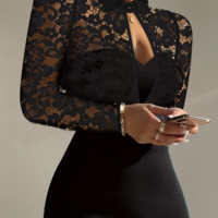 Women'S Lace Splicing Long Sleeves Tight Dress - Thumbnail 2