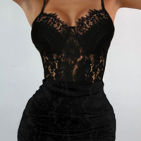 Women'S Sling Solid Color Lace Sleeveless Dress - Thumbnail 1
