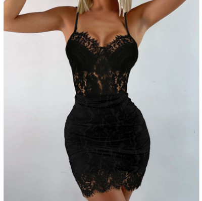 Women'S Sling Solid Color Lace Sleeveless Dress