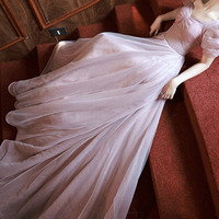 Pink tulle long A-line prom dress pink evening dress - Thumbnail 2