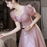 Pink tulle long A-line prom dress pink evening dress - Thumbnail 5