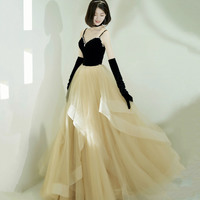 Cute V-neck tulle long prom dress A-line evening gown - Thumbnail 3