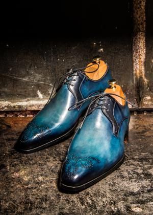 Men's Handmade Two Tone Black & Blue Patina Leather Oxford Brogue Lace Up  Derby Dress SHoes sold by LEATHEROLOGY on Storenvy