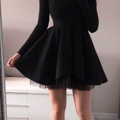 Off the shoulder long sleeve black homecoming dresses  - Thumbnail 3
