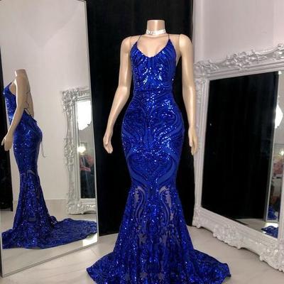 Sexy royal blue mermaid sequin prom dresses - Thumbnail 2