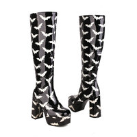 Gothic Bat Pattern Knee Boots - Thumbnail 3