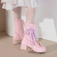JK Bowknot Chunky Heeled Booties  - 3colors - Thumbnail 1
