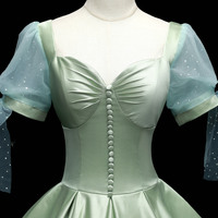 Green satin long ball gown dress formal dress - Thumbnail 1