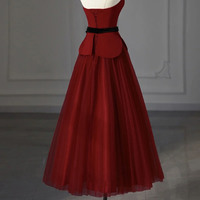 Burgundy velvet tulle short prom dress homecoming dress - Thumbnail 2
