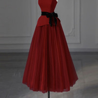 Burgundy velvet tulle short prom dress homecoming dress - Thumbnail 3