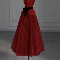 Burgundy velvet tulle short prom dress homecoming dress - Thumbnail 4