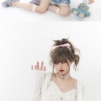 Jeans Denim Pink Lace High Waist Short Skirt - Thumbnail 4