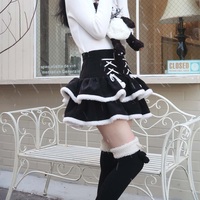 Winter Holiday Soft Plush Black Blue Red High Waist Short Skirt - Thumbnail 3