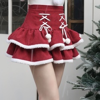 Winter Holiday Soft Plush Black Blue Red High Waist Short Skirt - Thumbnail 5