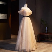 Champagne tulle long prom dress A-line evening dress - Thumbnail 2