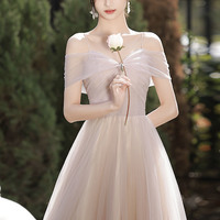 Pink tulle long prom dress A-line evening dress - Thumbnail 4