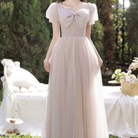 Pink tulle long prom dress A-line evening dress - Thumbnail 5