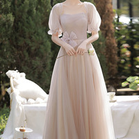 Pink tulle long prom dress A-line evening dress - Thumbnail 7