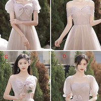 Pink tulle long prom dress A-line evening dress - Thumbnail 8