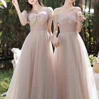 Pink tulle long prom dress A-line evening dress - Thumbnail 9