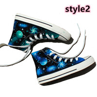 Universe Starry Harajuku ulzzang hand-painted graffiti canvas shoes - Thumbnail 2