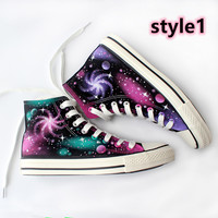 Universe Starry Harajuku ulzzang hand-painted graffiti canvas shoes - Thumbnail 1